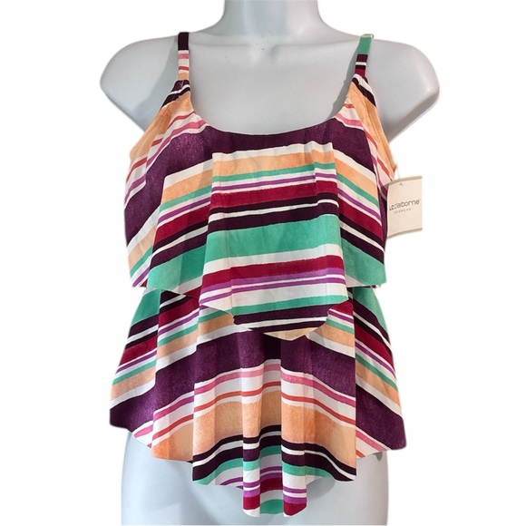 NWT Liz Claiborne Ruffled Cabana Stripe Swim Tankini - Picture 1 of 4
